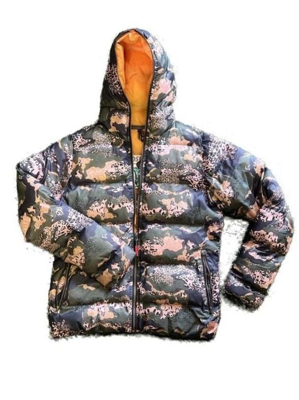 Vintage Chiemsee Windsurfing Camo Leopard Print Hooded Puffer Jacket